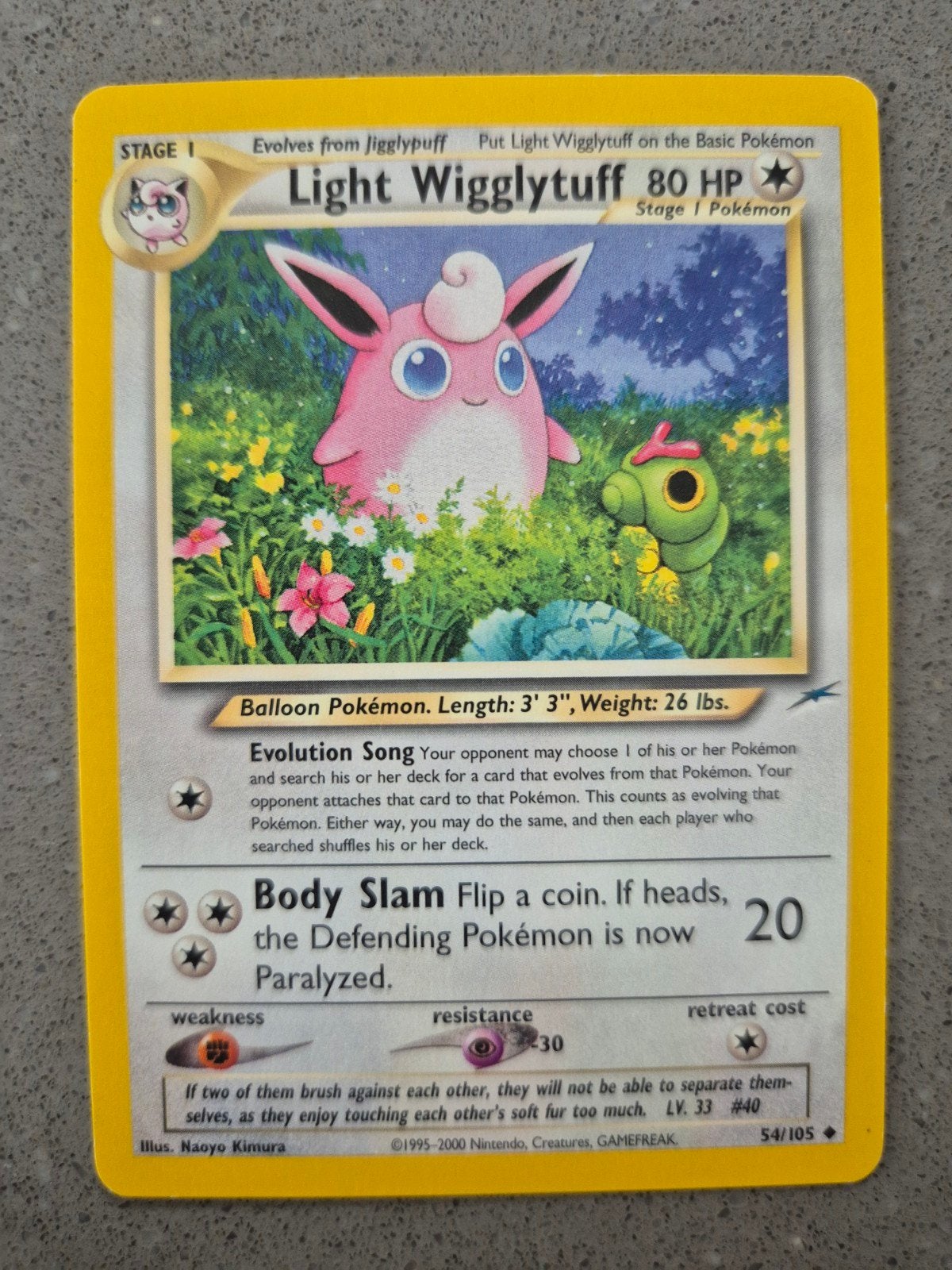 Pokémon Light Wigglytuff 54/105 Neo Destiny Kaart, Ophalen of Verzenden, Zo goed als nieuw, Losse kaart
