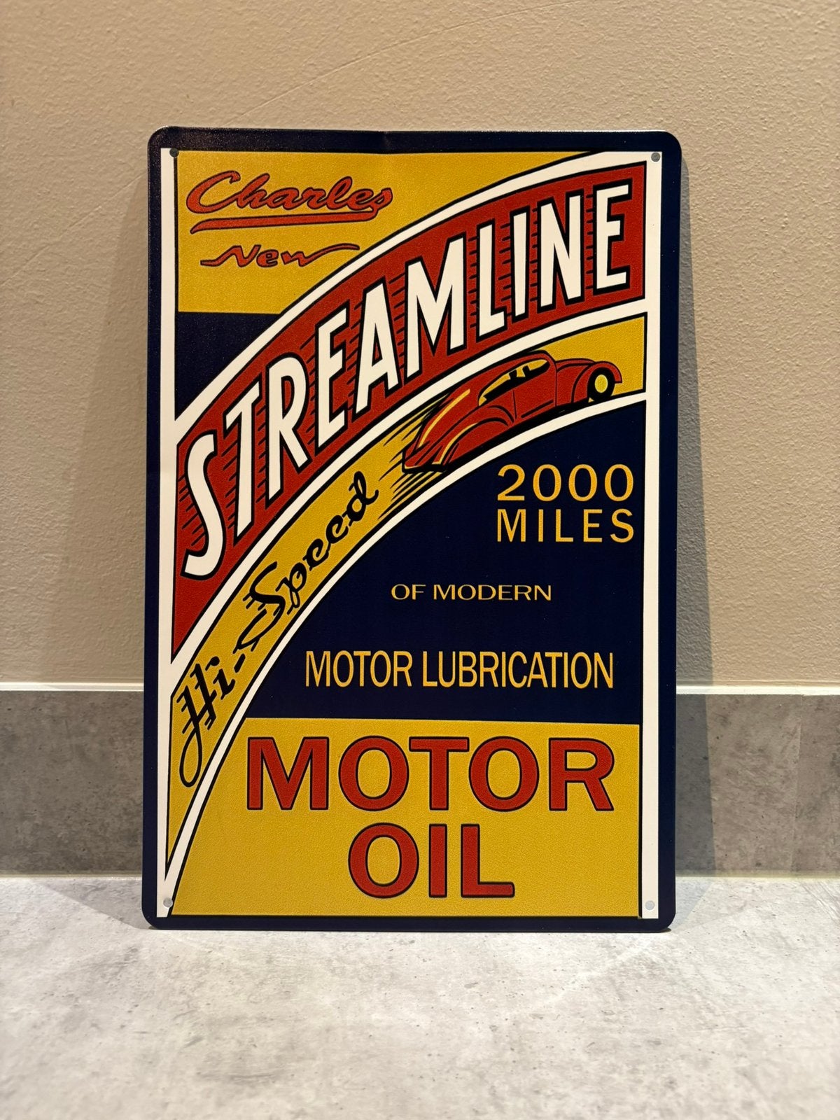 Mancave Bar Café Wanddecoratie metalen bordje Streamline Oil, Ophalen of Verzenden, Zo goed als nieuw, Reclamebord
