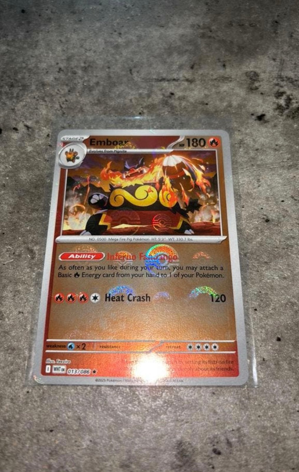 Emboar POKEBALL (013/086) White Flare, Ophalen of Verzenden, Zo goed als nieuw