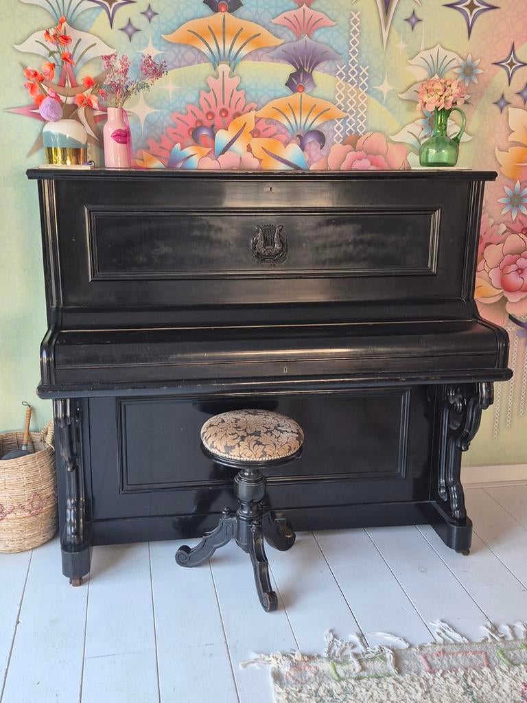 Zwart  piano met kruk Zeitter & Winkelmann, Muziek en Instrumenten, Piano's, Ophalen, Gebruikt, Zwart, Piano