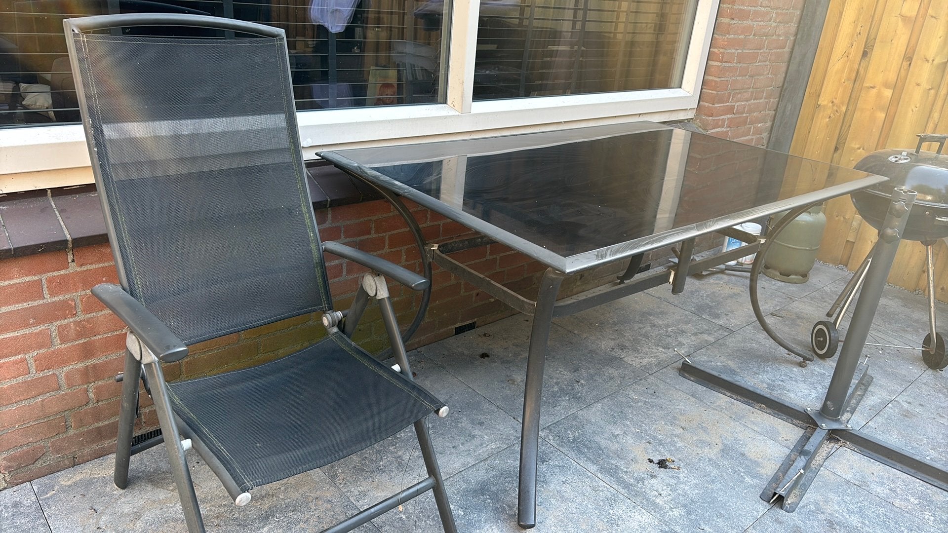 Tafel 4 stoelen en gratis parassol, Tuin en Terras, Tuinstoelen, Ophalen, Gebruikt