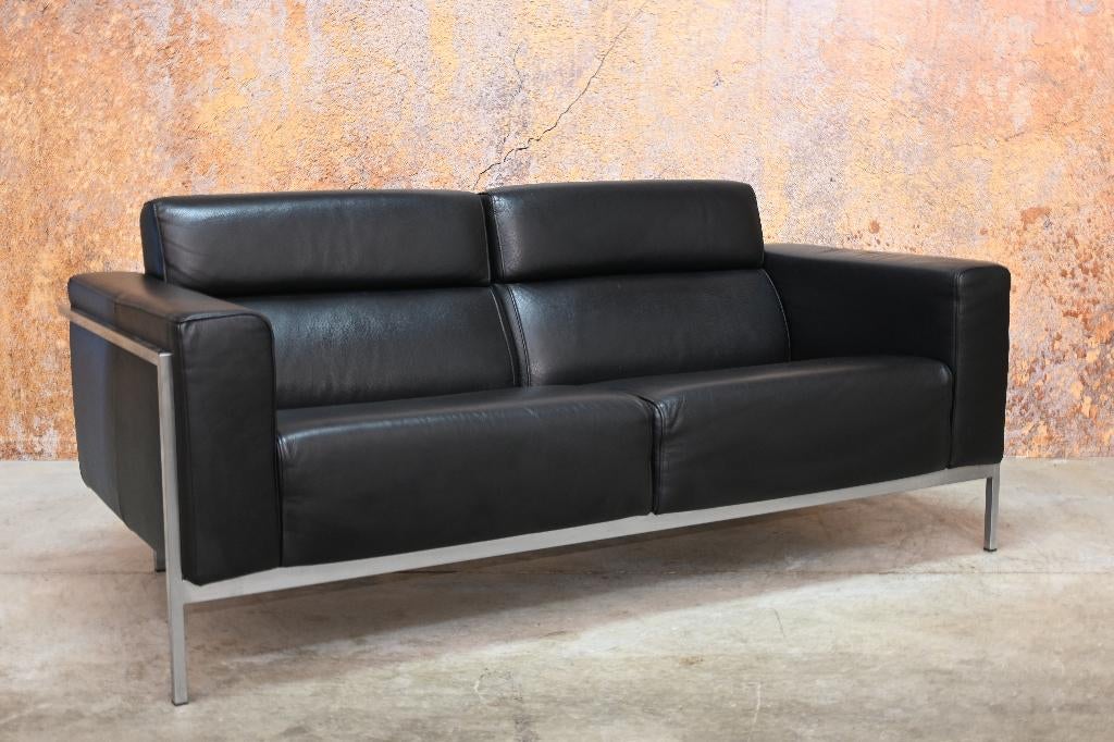 Als NIEUW! zwarte leren Harvink Kadanz design bank, Harvink, Harvink, 150 tot 200 cm, Tweepersoons