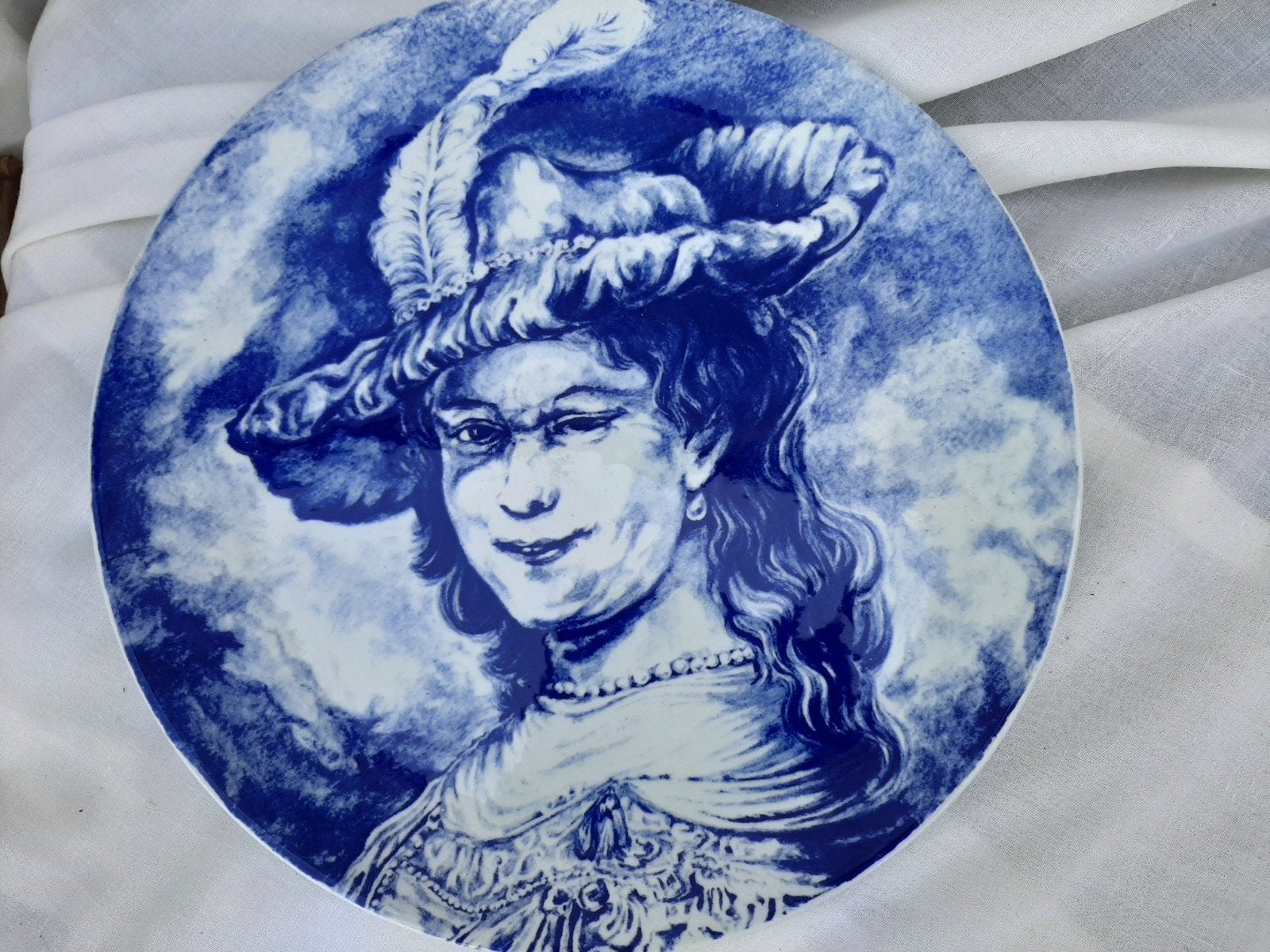 2 wandborden/boch/ vrouw met hoed / rembrandt, Ophalen of Verzenden