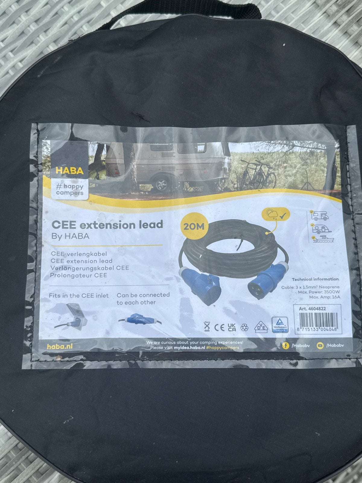HABA CEE verlengkabel 20M voor camper/caravan, Caravans en Kamperen, Ophalen of Verzenden, Zo goed als nieuw