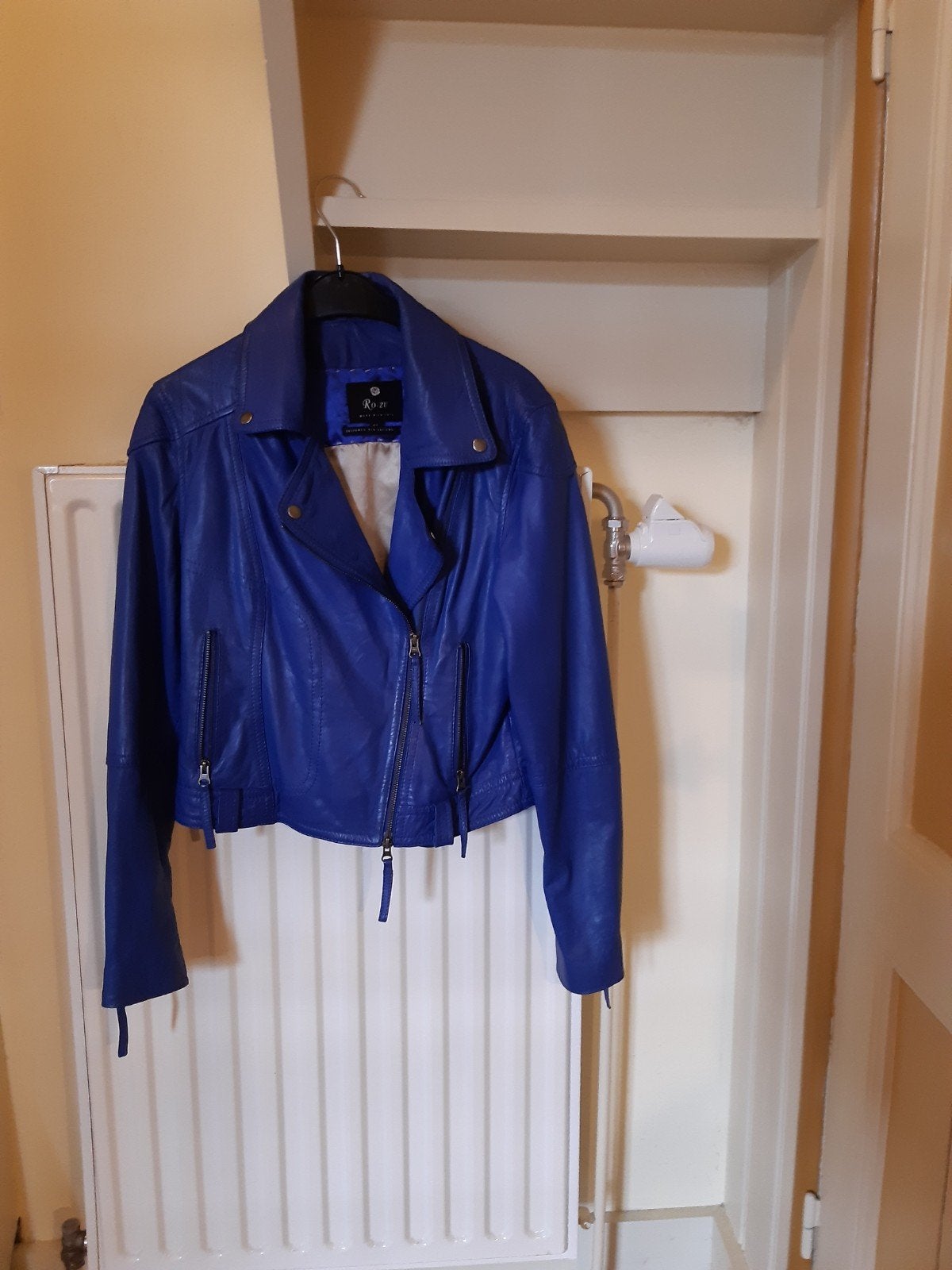 Leren damesjasje, maat 42, Maat 38/40 (M), Zie foto, Blauw, Ophalen of Verzenden