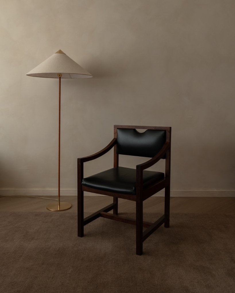 Vintage Mid Century skai houten armstoel, jaren 70, Huis en Inrichting, Stoelen, Ophalen, Gebruikt, Overige kleuren, Mid century Art Deco