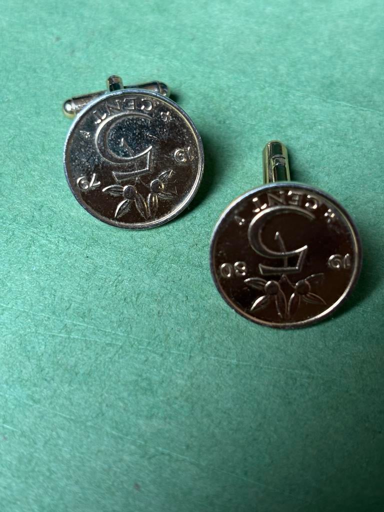 Unieke Manchetknopen van 5 Cent Munt (Vintage), Ophalen, Gebruikt, Overige materialen