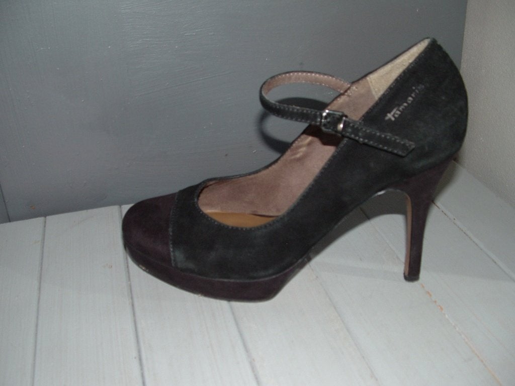 Tamaris suede zwarte hakken, plateau pumps maat 39