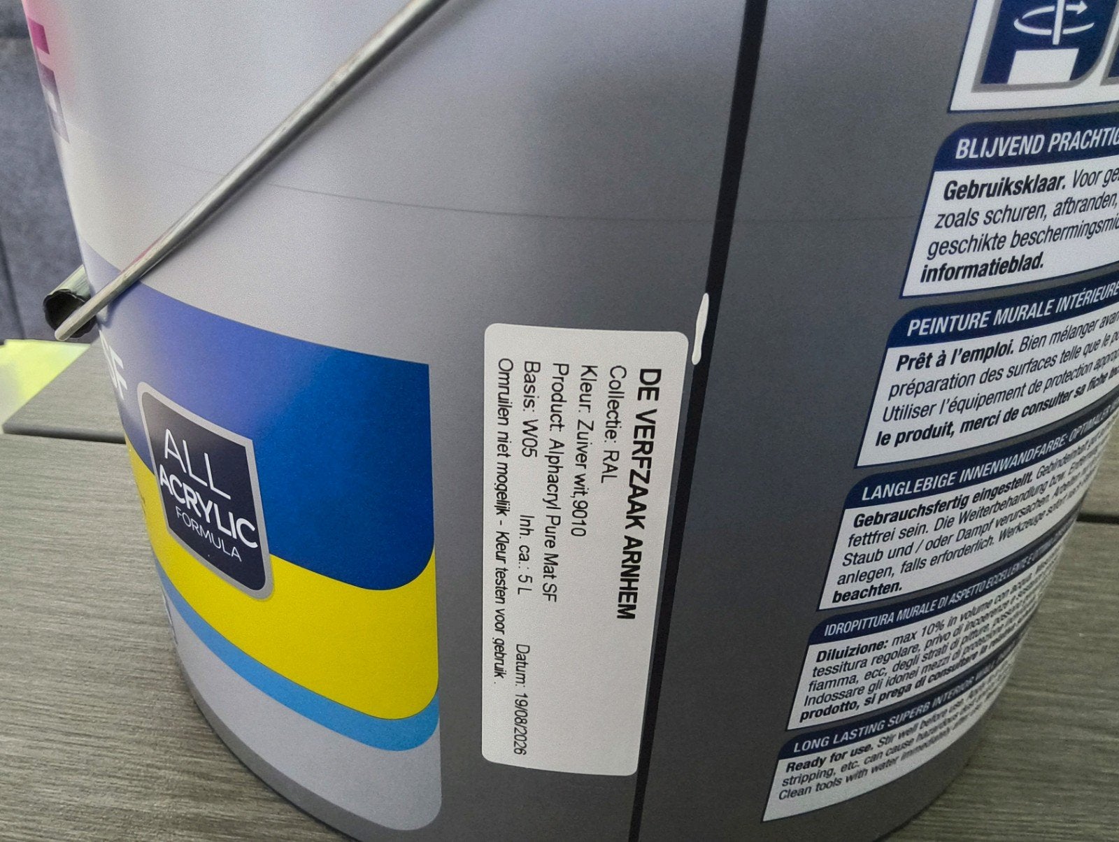 Sikkens Alphacryl Pure Mat SF Latexverf - 5L ral 9010, Ophalen, Wit, Nieuw, Verf