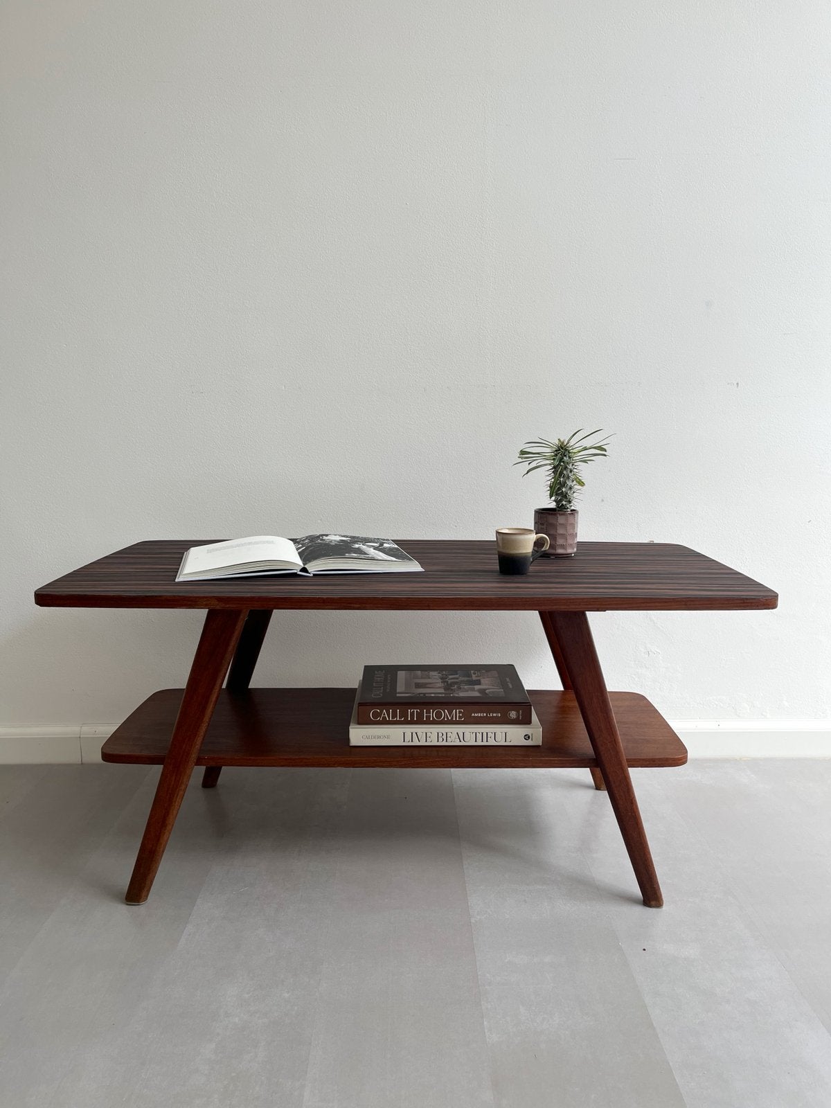 Vintage teakhouten salontafel, jaren 60/midcentury, Huis en Inrichting, Tafels | Salontafels, Ophalen, Gebruikt, 100 tot 150 cm