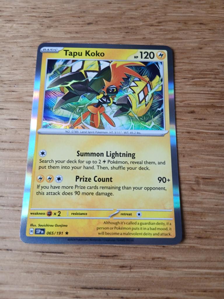 Tapu Koko Pokémon Kaart SSP EN 065/191 - Zo goed als nieuw, Ophalen of Verzenden, Zo goed als nieuw, Losse kaart