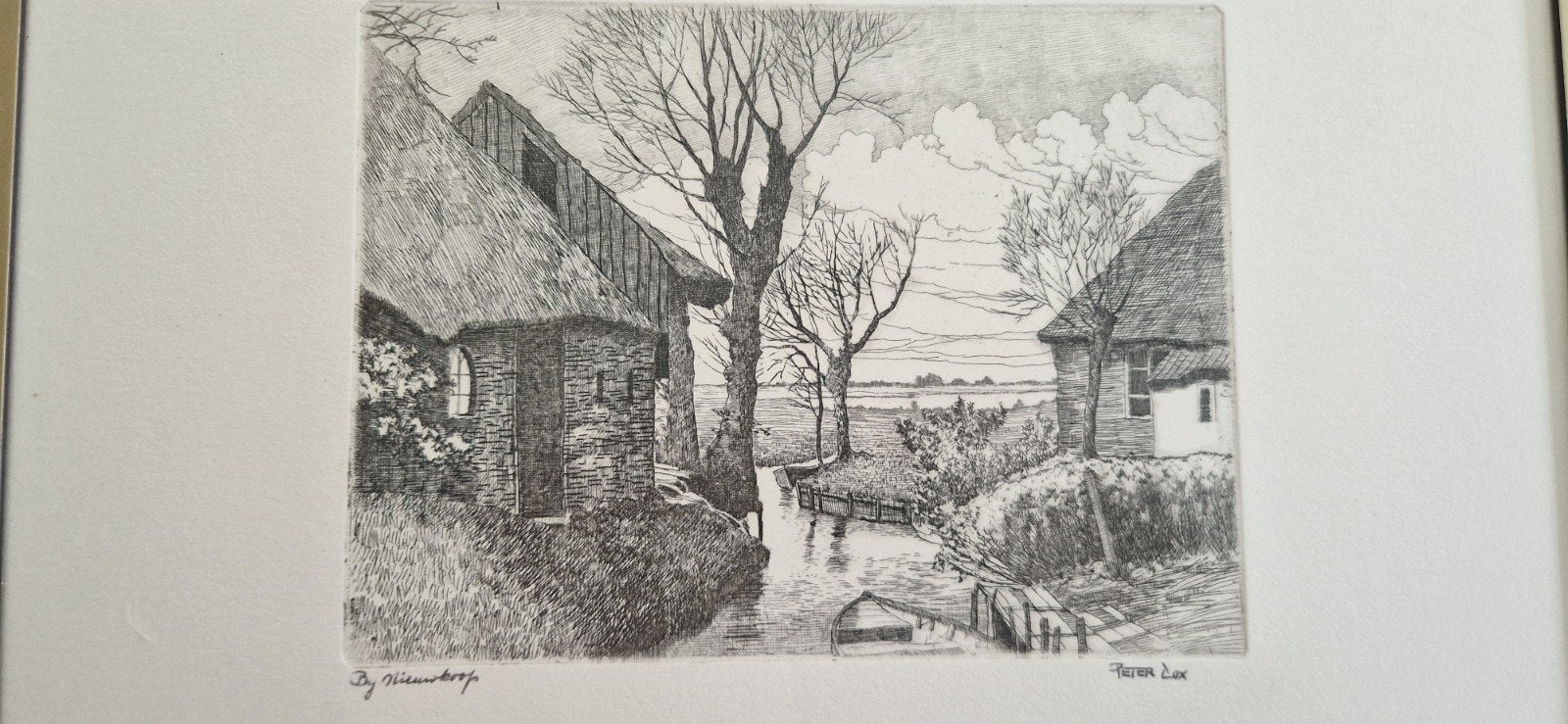 Peter Cox - Bij Nieuwkoop (Ets), Antiek en Kunst, Ophalen of Verzenden, Gesigneerd, Landschap, 1950 - 1999