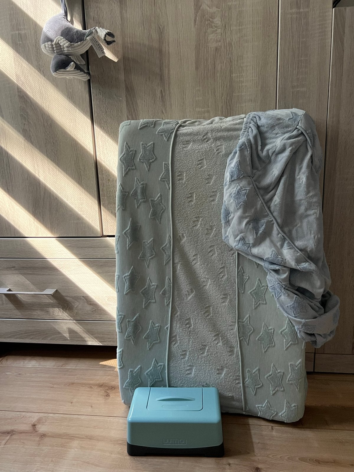 Baby aankleedkussen met hoes en doosje voor doekjes, Ophalen, Gebruikt