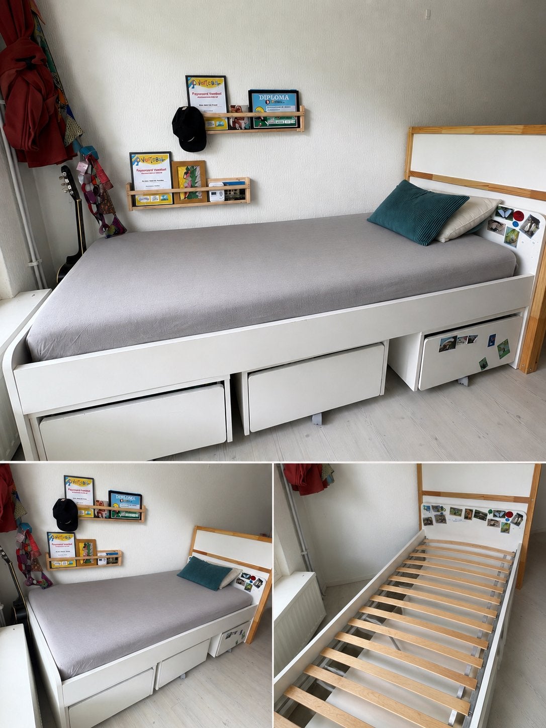 Eenpersoonsbed inclusief 1 opberglade wit, Gebruikt, 90 cm, Eenpersoons, Wit
