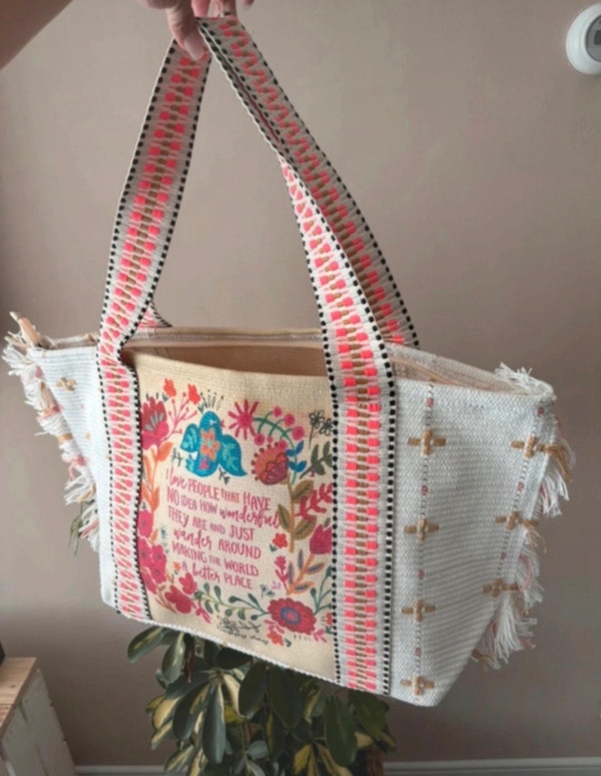 Bohemian Strandtas met Bloemenprint en Ritssluiting, Ophalen of Verzenden, Gebruikt, Overige kleuren, Shopper