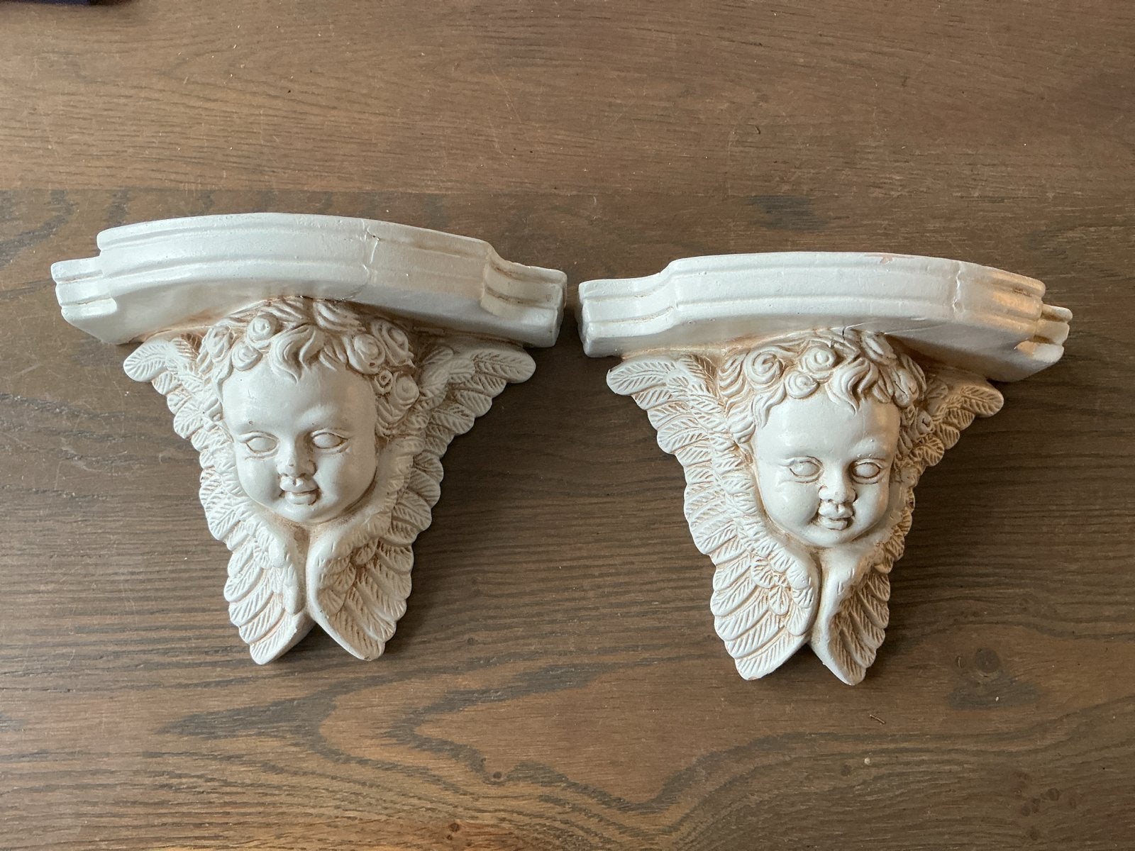 2 Brocante Engelen Consoles - Decoratieve Wandhouders, Gebruikt, Ophalen of Verzenden, Klassiek, Wit