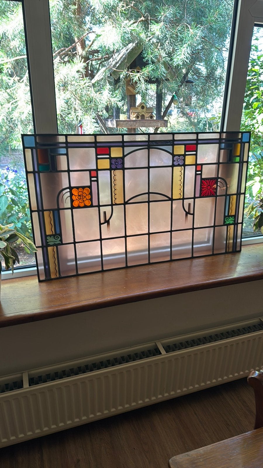 Super antiek amsterdamse school glas in lood raam gaaf, Ophalen