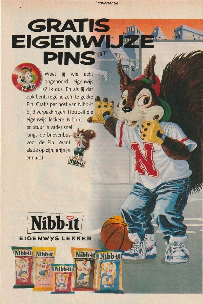 Retro reclame 1992 Nibb-it chips actie speldjes pins, Verzenden, Overige typen