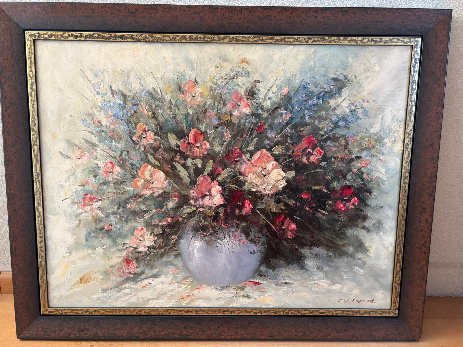 Schilderij van Ernens - Bloemenstilleven in vaas, Antiek en Kunst, Kunst | Schilderijen | Klassiek, Doek, Realistisch, Gesigneerd