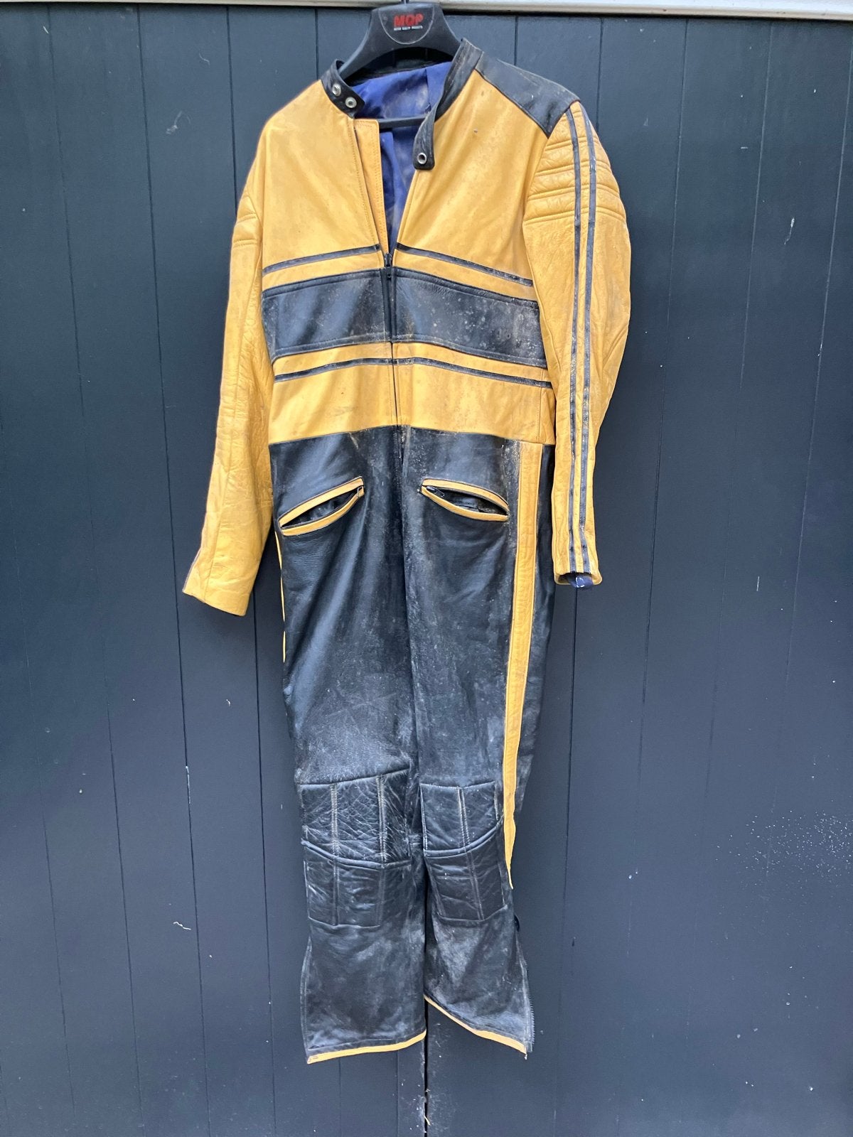 Vintage leren motorcombipak - Geel/Zwart, Ophalen of Verzenden, Tweedehands, Heren, Combipak