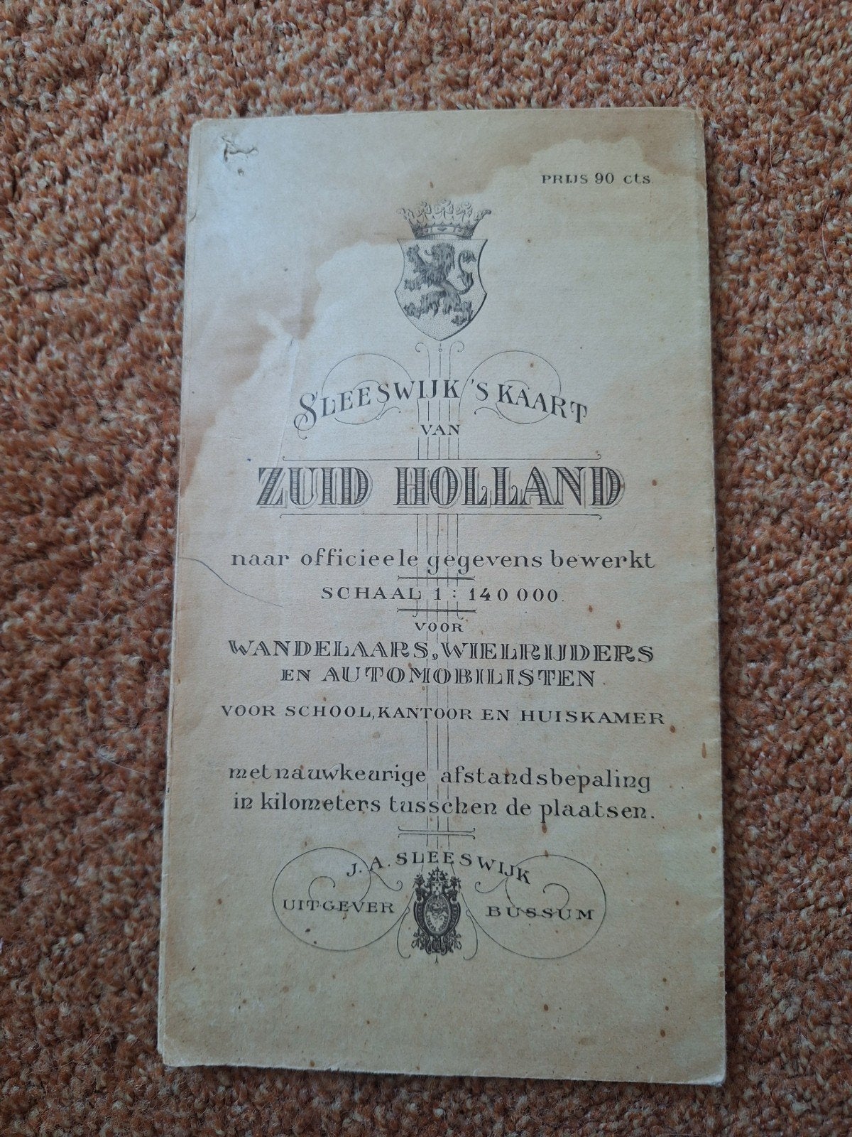 Sleeswijk's Kaart van Zuid-Holland - Oude Landkaart, Gelezen, Ophalen of Verzenden, Landkaart, 1800 tot 2000