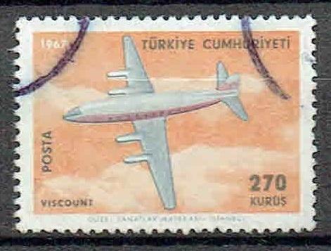 Turkije 1967 Vliegtuig Vickers Viscount 700, Verzenden, Gestempeld, Vliegtuigen