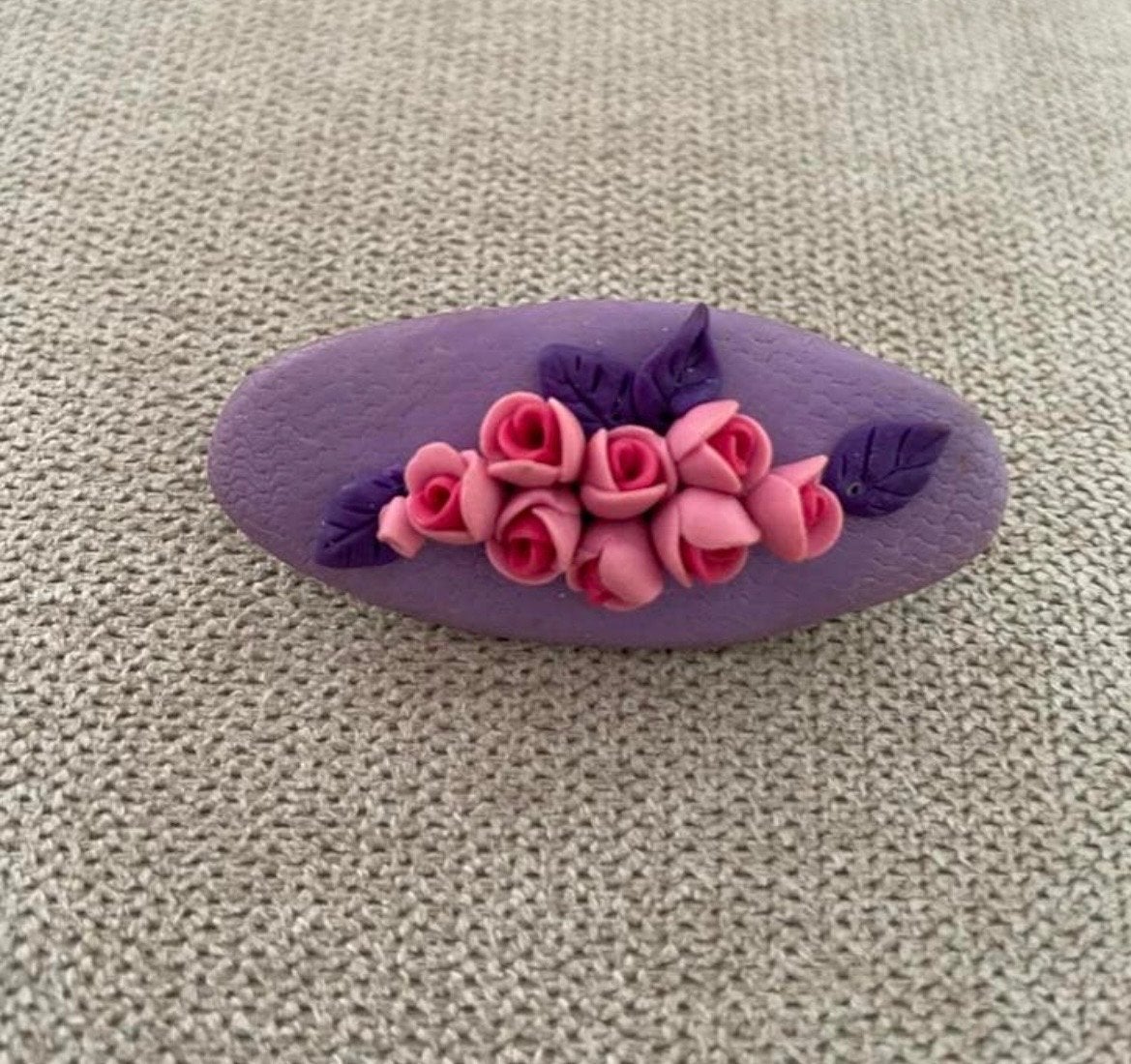 Paarse Broche met Roze Rozen, Overige materialen, 4 tot 7 cm, Gebruikt, Paars