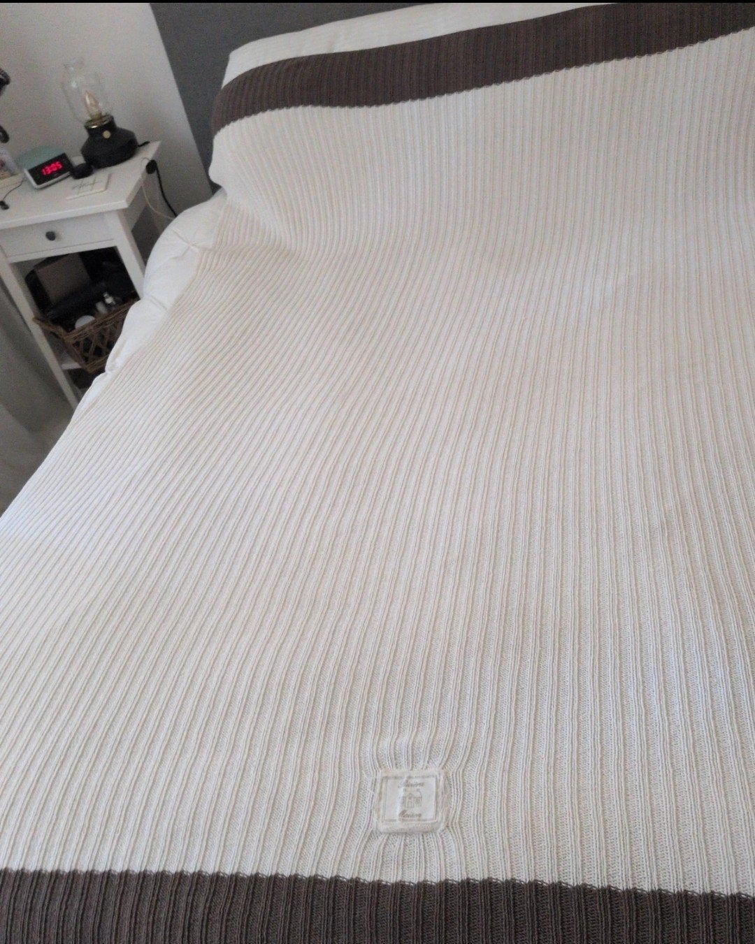 Riviera Maison  - gebreid Plaid   - 100% Katoen, Bruin, Dekbedovertrek, Tweepersoons, Ophalen of Verzenden