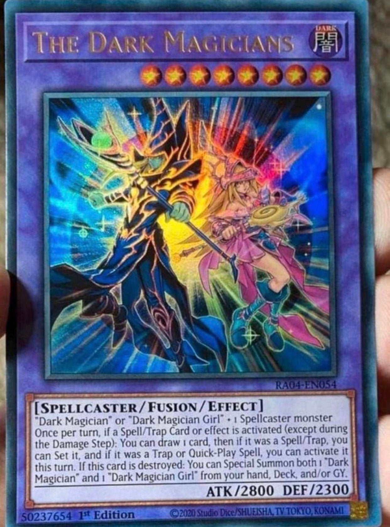 Yu-Gi-Oh! The Dark Magicians RA04 1st Edition !, Ophalen of Verzenden, Zo goed als nieuw, Losse kaart, Foil