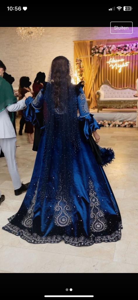 Donkerblauwe Bindalli/Hennajurk met Riem, Kleding | Dames, Gelegenheidskleding, Maat 38/40 (M), Overige typen, Blauw, Ophalen of Verzenden