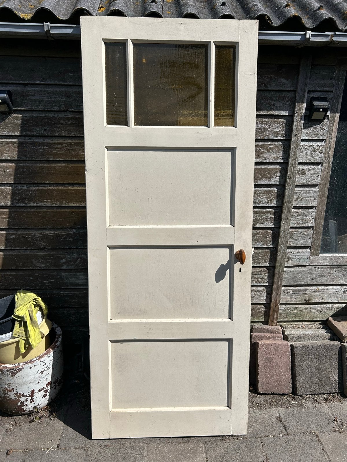 Oude paneeldeur met glas - Klassieke binnendeur, Ophalen, Gebruikt, 80 tot 100 cm, Binnendeur