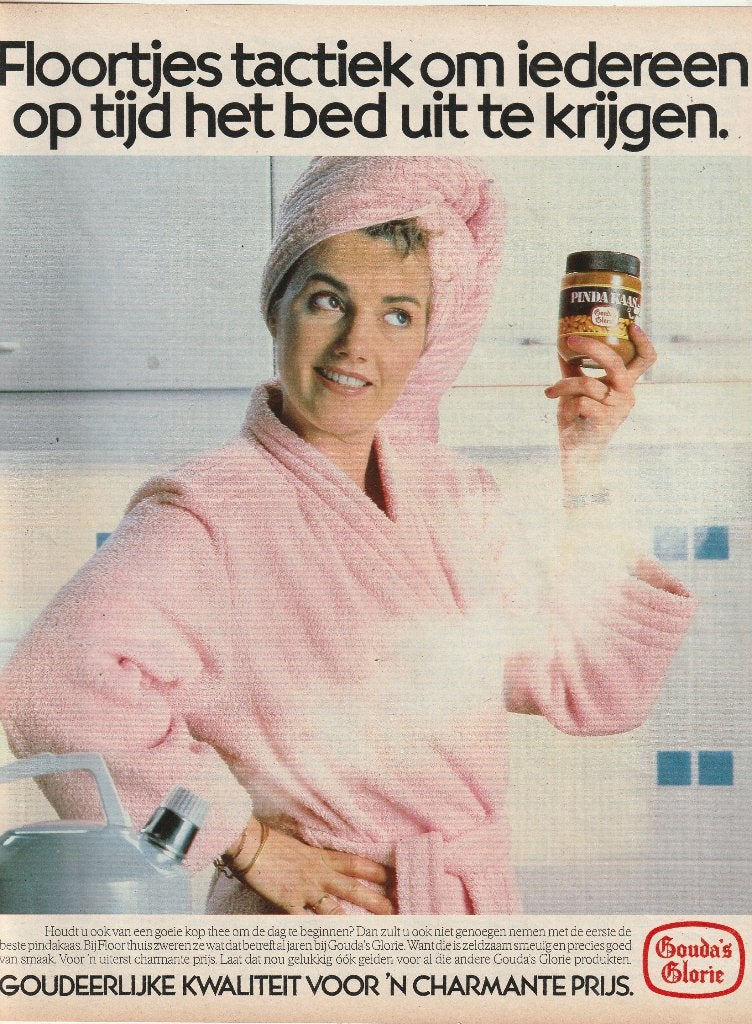 retro reclame 1986 Gouda's Glorie pindakaas tip van Floortje, Verzenden, Overige typen