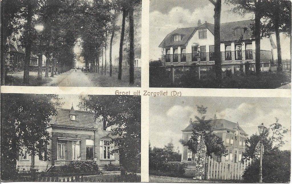 Groet uit Zorgvliet - Drenthe - mooie oude 4 luik uit 1927, Ophalen of Verzenden, 1920 tot 1940, Gelopen, Drenthe