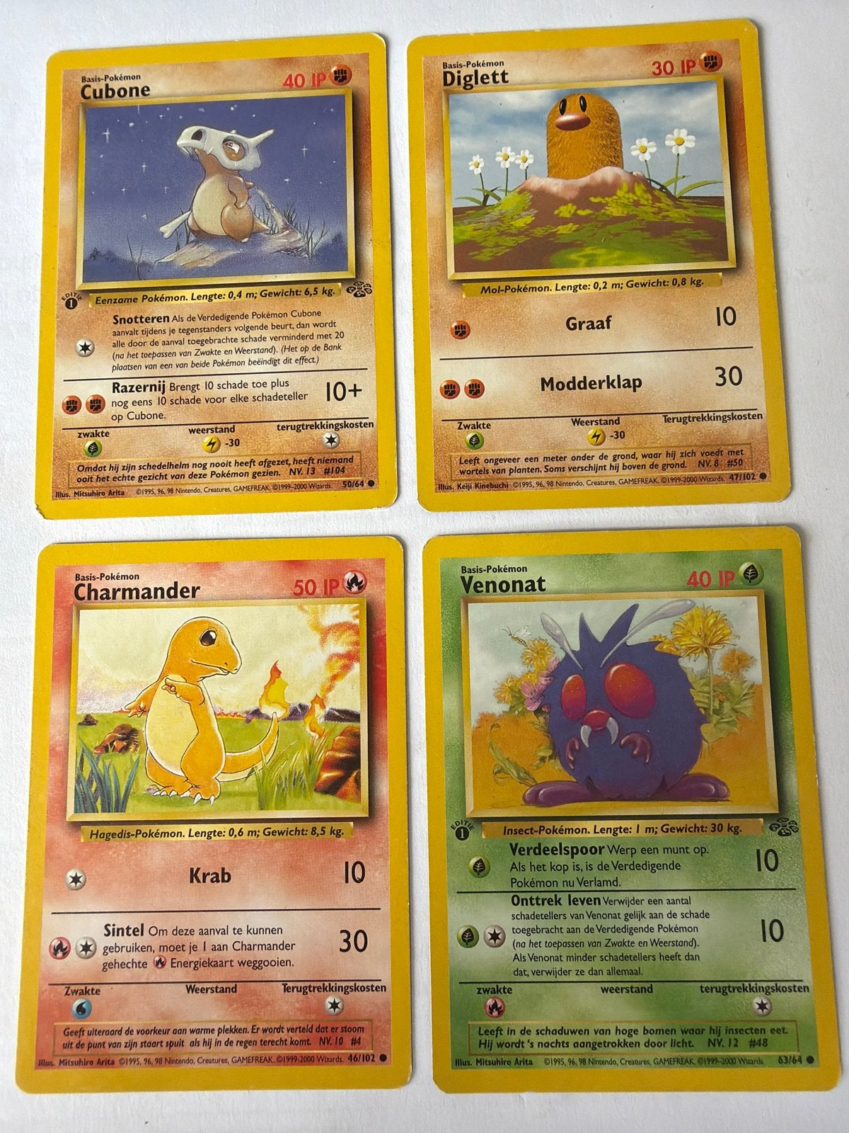 Pokémon Kaarten: Cubone, Diglett, Charmander, Venonat, Ophalen of Verzenden, Gebruikt, Meerdere kaarten