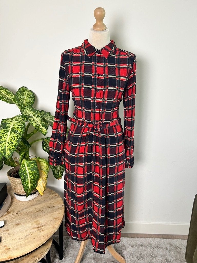 King Louie maat 42 rode midi blouse jurk 3476, Maat 42/44 (L), Ophalen of Verzenden, Zo goed als nieuw, King Louie