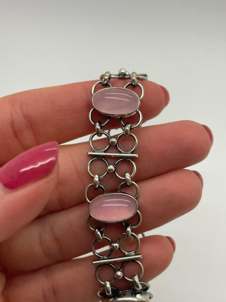 E87 Prachtige zilveren armband rozenkwarts Adolf Regelmann, Sieraden, Tassen en Uiterlijk, Antieke sieraden, Ophalen of Verzenden