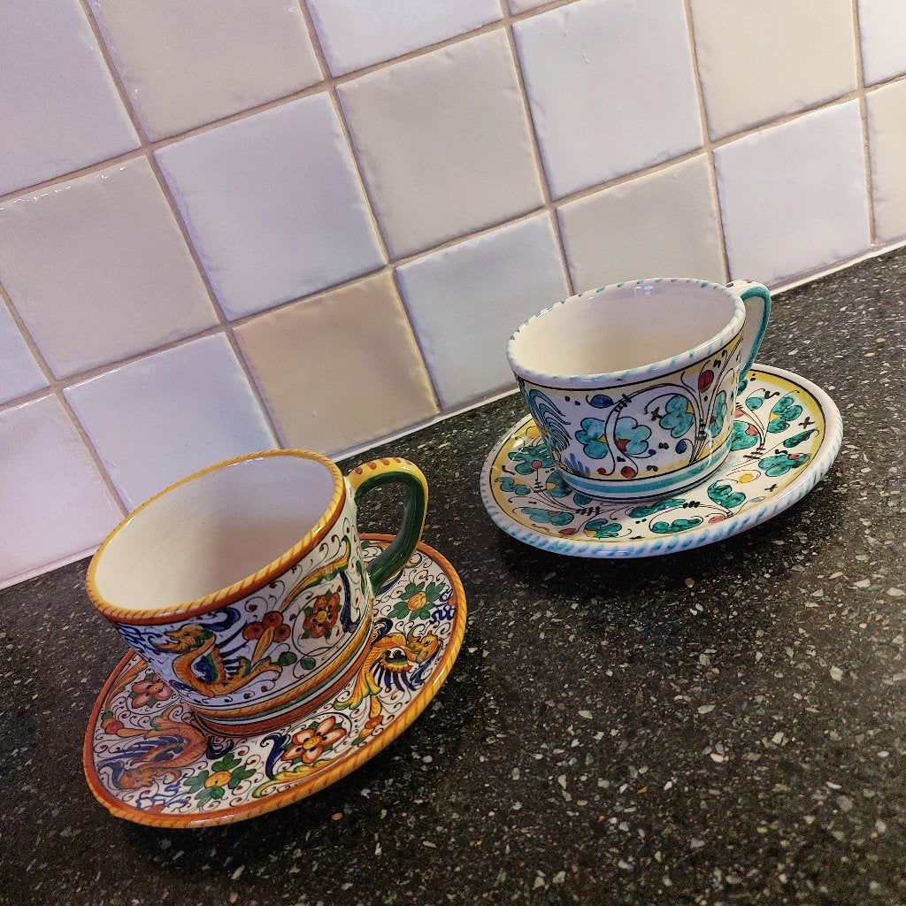 Deruta Italy Sermione kop en schotels, Keramiek, Nieuw, Ophalen of Verzenden, Overige stijlen
