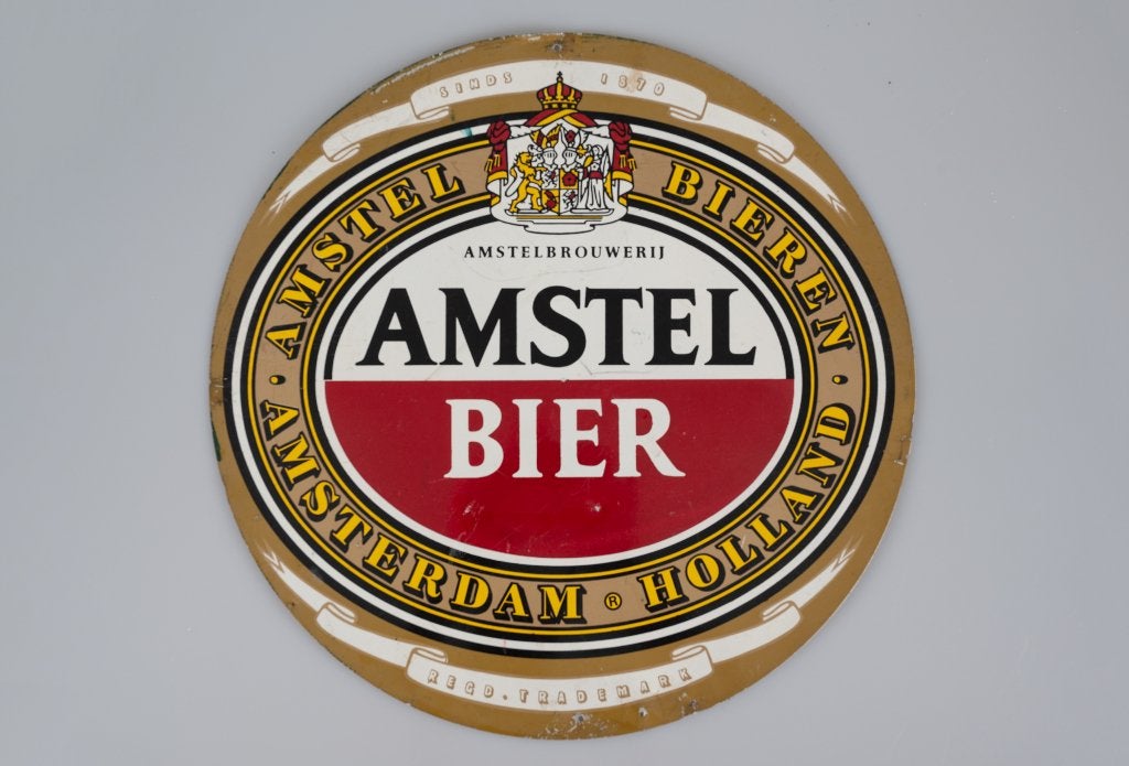 Blikken Amstel reclamebord, Ophalen of Verzenden, Gebruikt, Reclamebord
