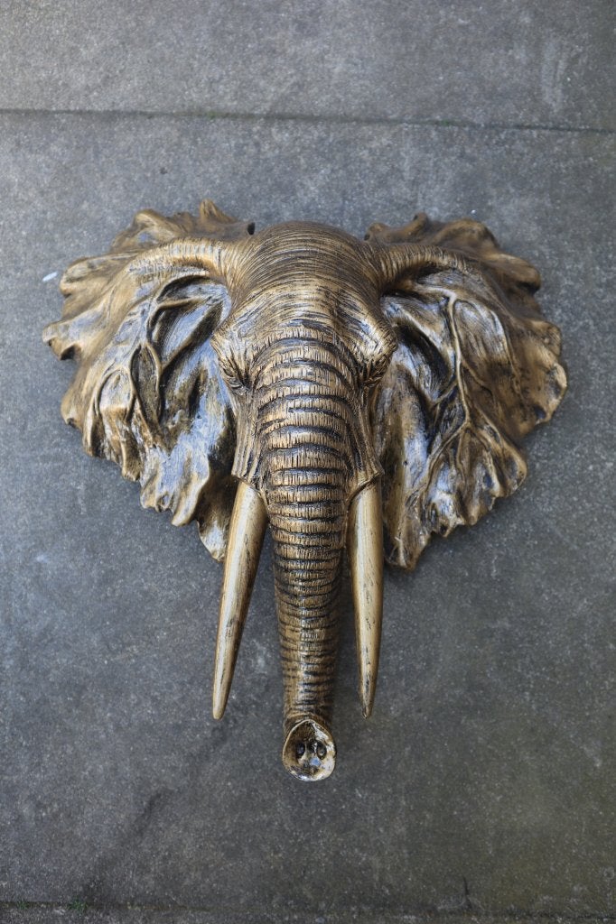 Olifantenkop wanddecoratie antiek goud 41 cm | muurdecoratie