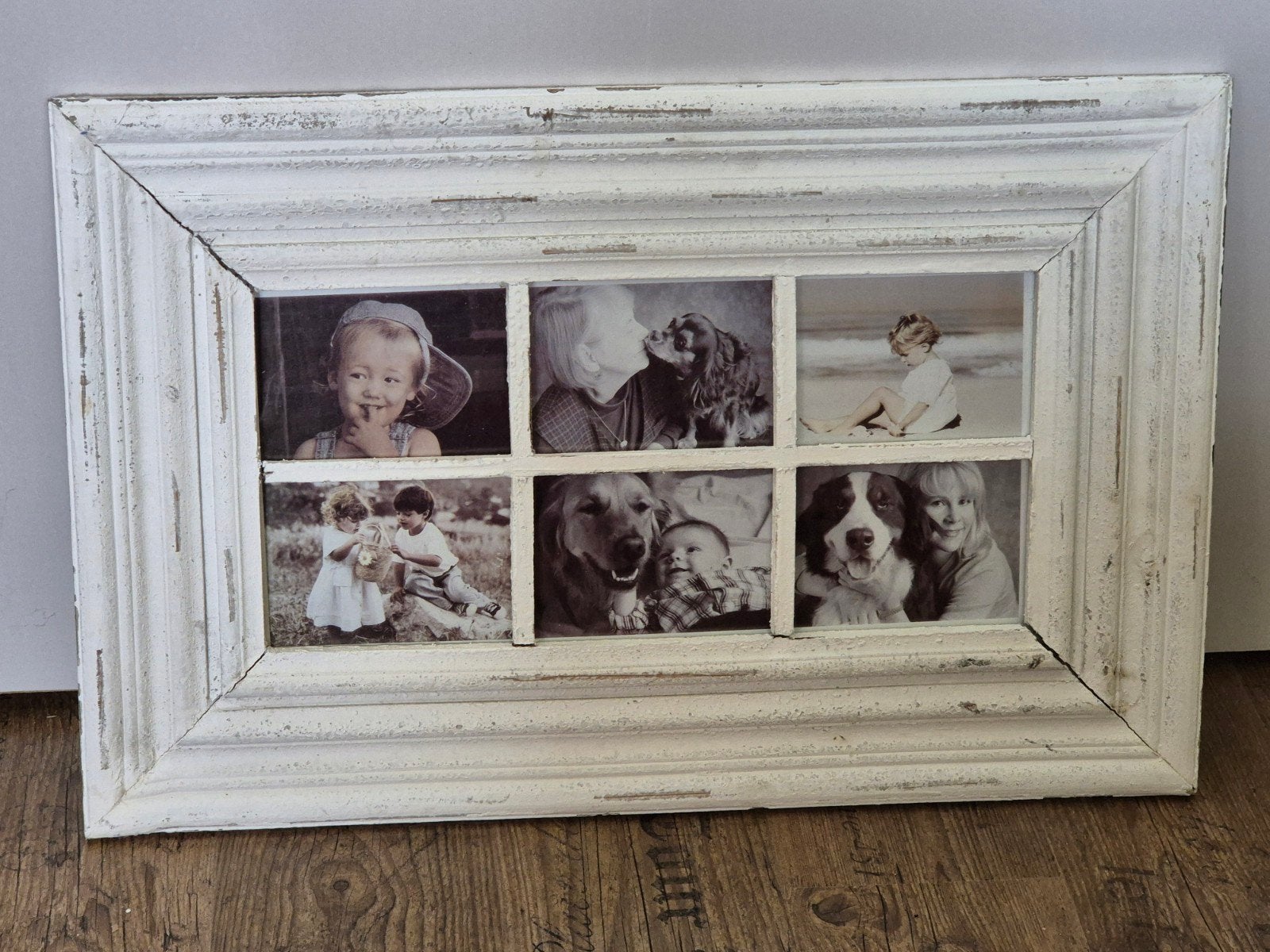 Wit brocante fotolijst voor 6 foto's, landelijke stijl, Ophalen, Gebruikt, Hangend, Collagelijst