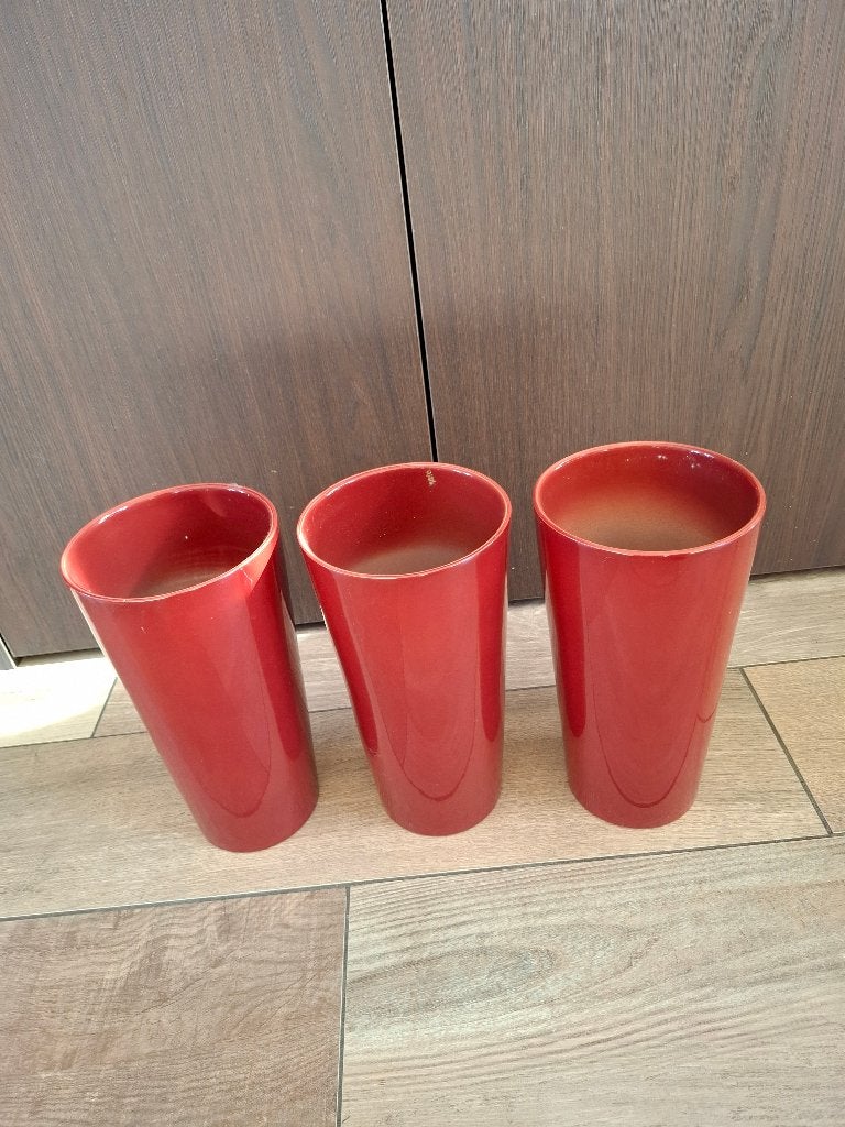 Bloempot / siervaas set van 3 - rood - 41 cm - Ø 15 cm, Rond, Ophalen of Verzenden, Zo goed als nieuw, Minder dan 25 cm