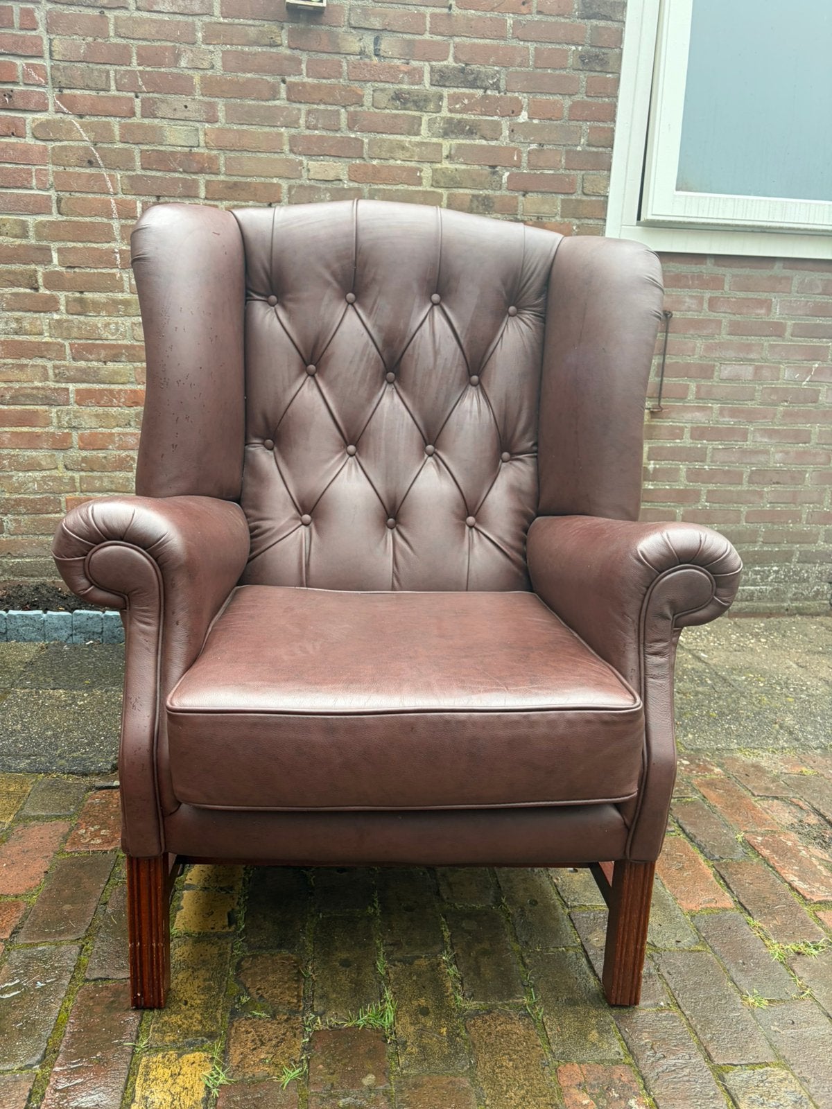 Chesterfield oorfauteuil bruin, Ophalen of Verzenden, Zo goed als nieuw, 75 tot 100 cm