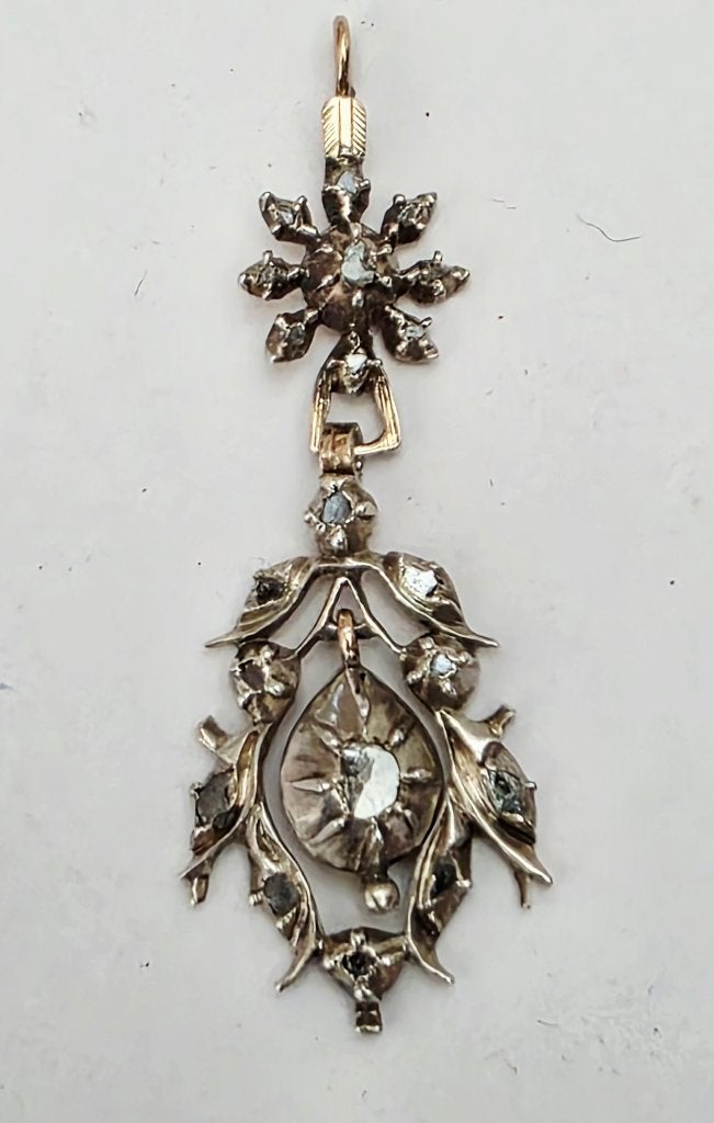 19 eeuw zilver/goud hanger met diamanten, Ophalen of Verzenden, Zilver, Hanger, Met edelsteen