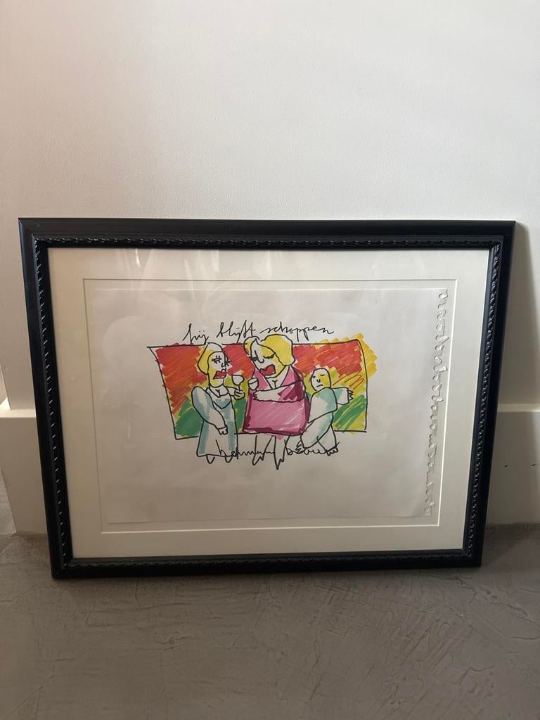 Herman Brood - Hij blijft schoppen - Tekening + certificaat, Ophalen of Verzenden