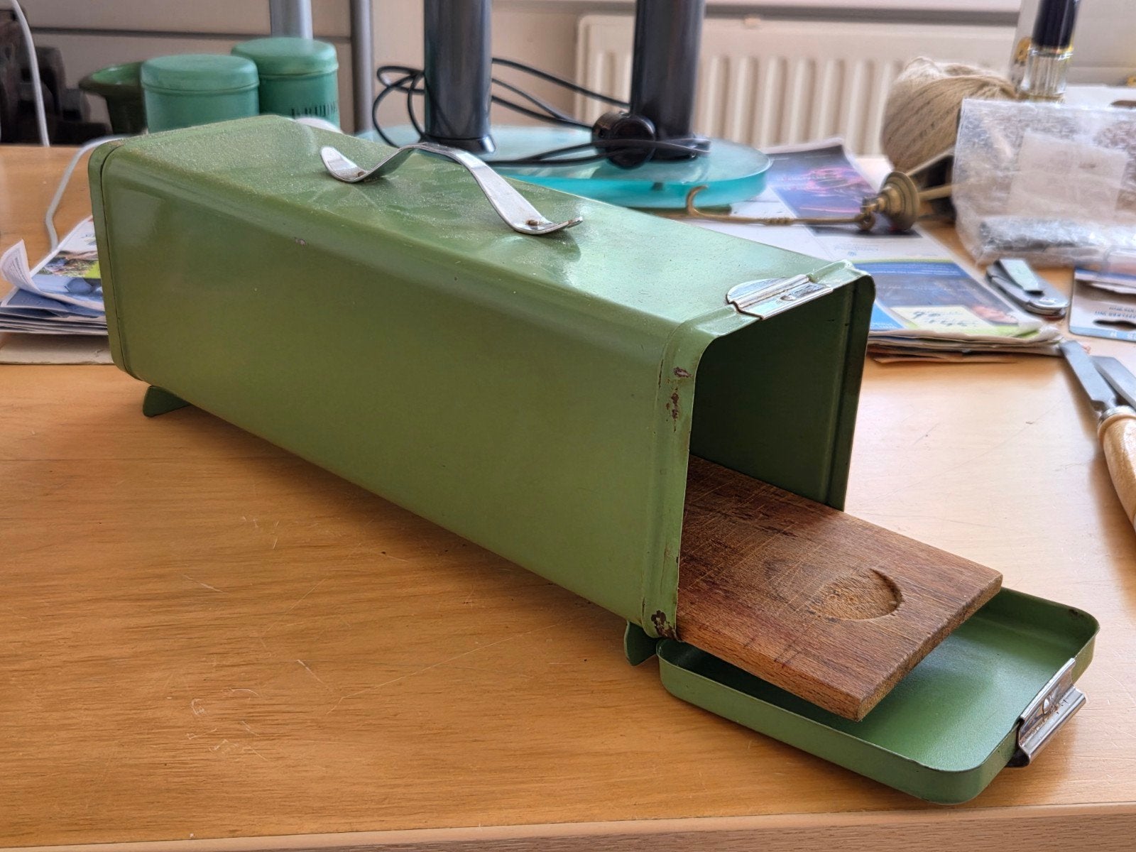 Vintage Groene Emaille Koektrommel Jaren '50 - Reseda Groen, Ophalen of Verzenden