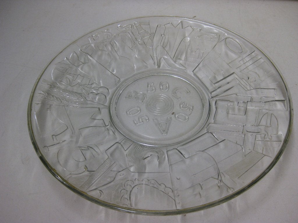 abc 50 jaar glazen schaal G.J.Thomassen leerdam 28 cm (98), Antiek en Kunst, Antiek | Glas en Kristal, Ophalen of Verzenden