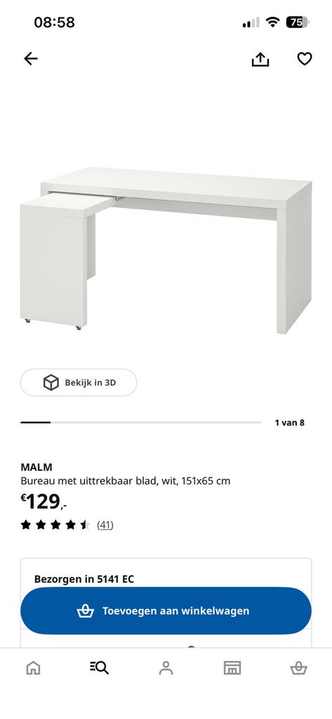 Ikea malm bureau, Huis en Inrichting, Bureaus, Ophalen, Zo goed als nieuw