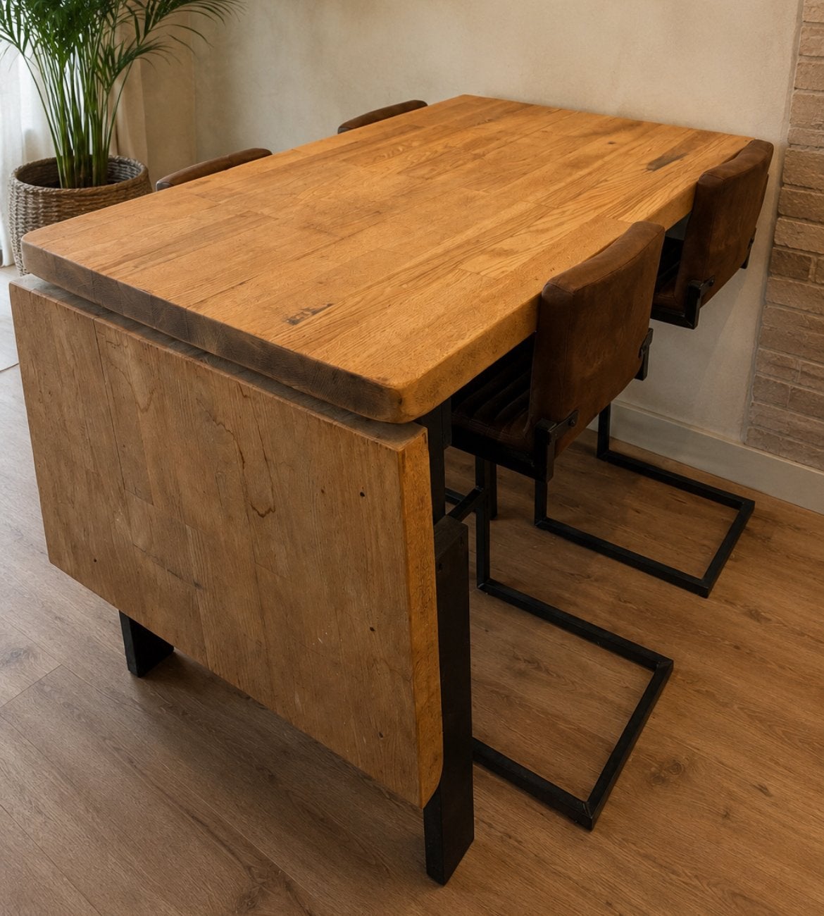 Bar met 4 stoelen, Ophalen, Gebruikt, Met voetsteun, 90 cm of meer