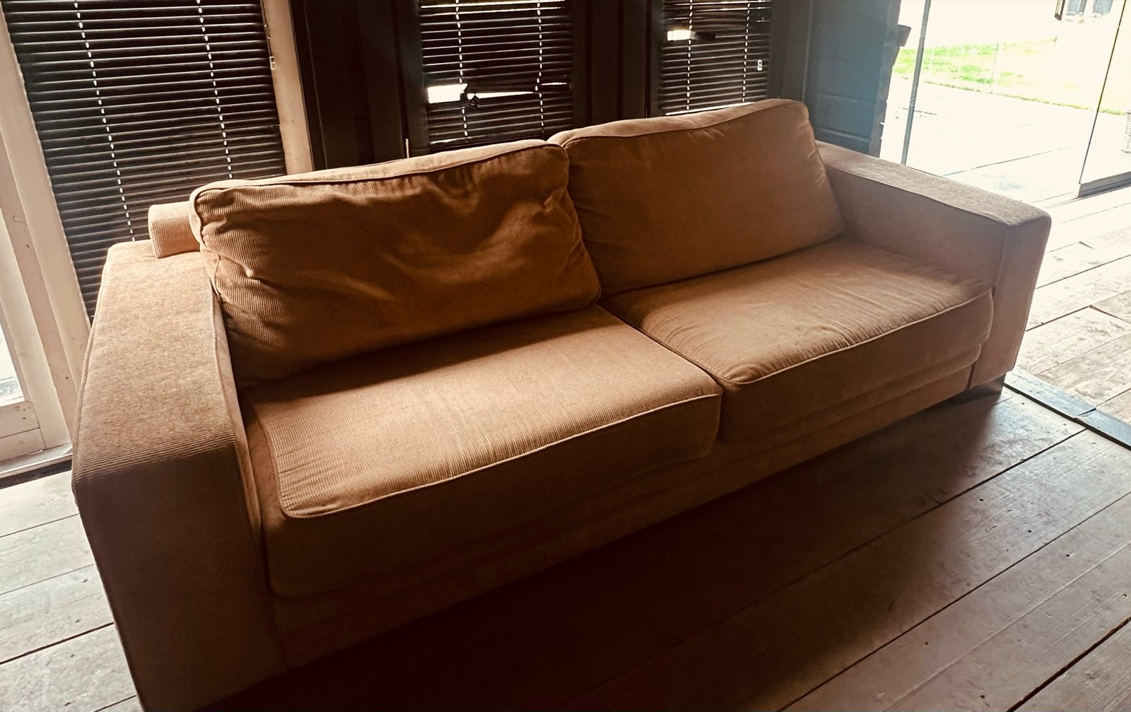 Montel bank - Comfortabele 3-zits bank in ribstof, Ophalen, Gebruikt, Driepersoons, 75 tot 100 cm