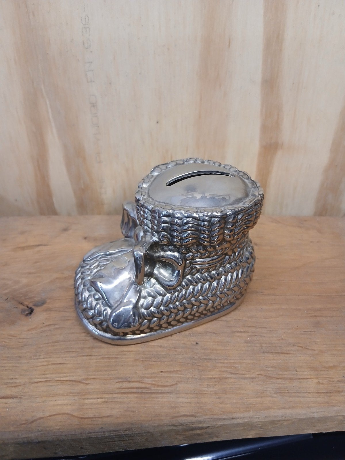 Vintage Verzilverde Babyschoen Spaarpot, Ophalen of Verzenden, Gebruikt, Metaal of Blik, Overige thema's